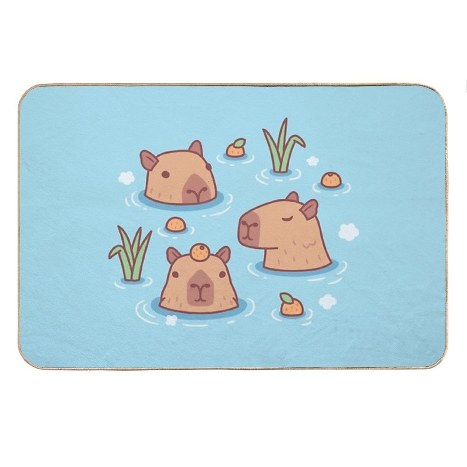 Cute Capybaras Chilling in Hot Spring With Oranges Bath Mat