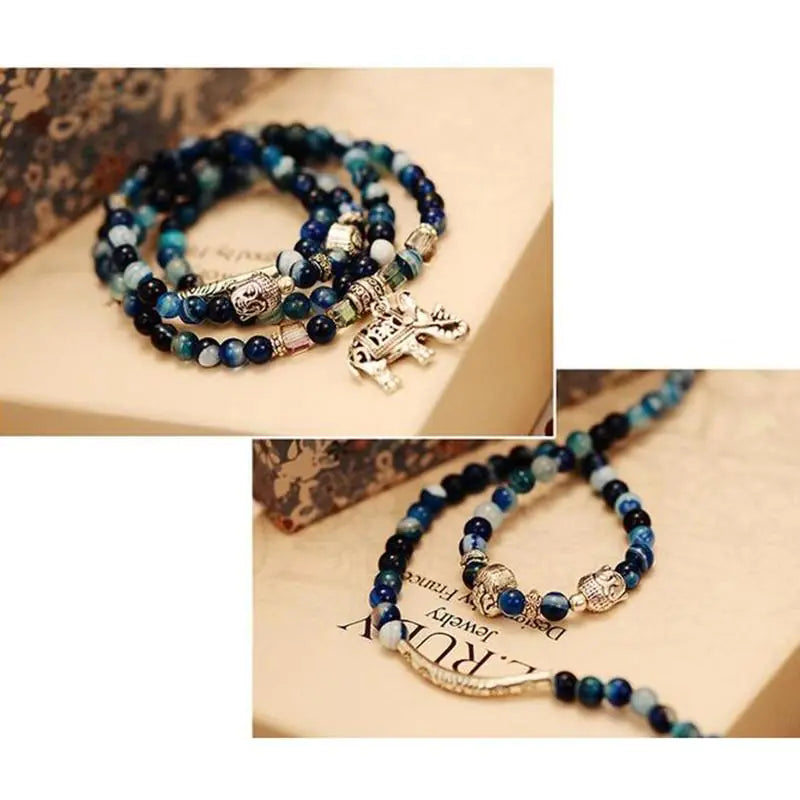 Style Loft Collection Blue Agate Natural Crystal Elephant Charm Bracelet