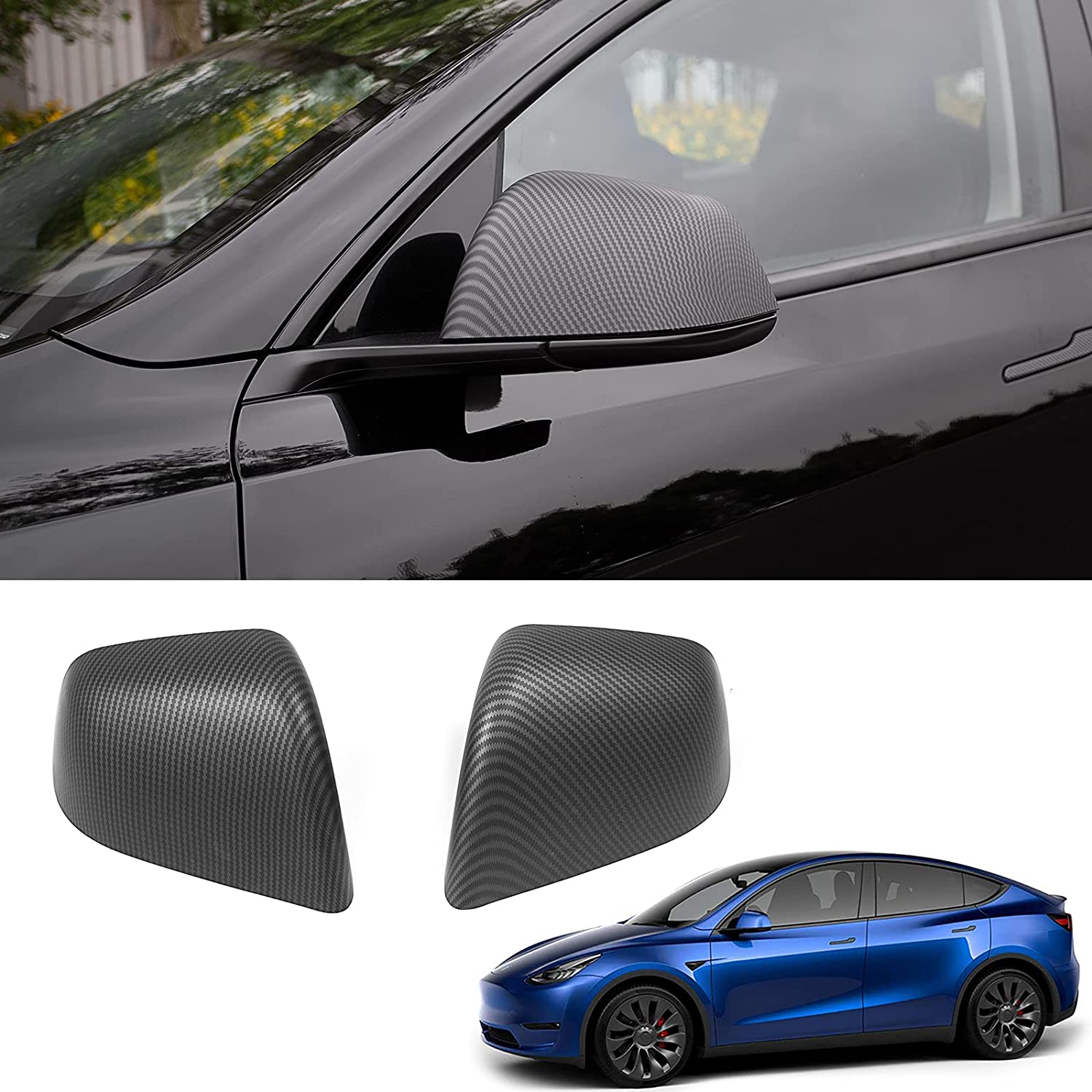 ABS Black Mirror Cover for Tesla Model 3 / Y 2020-2024