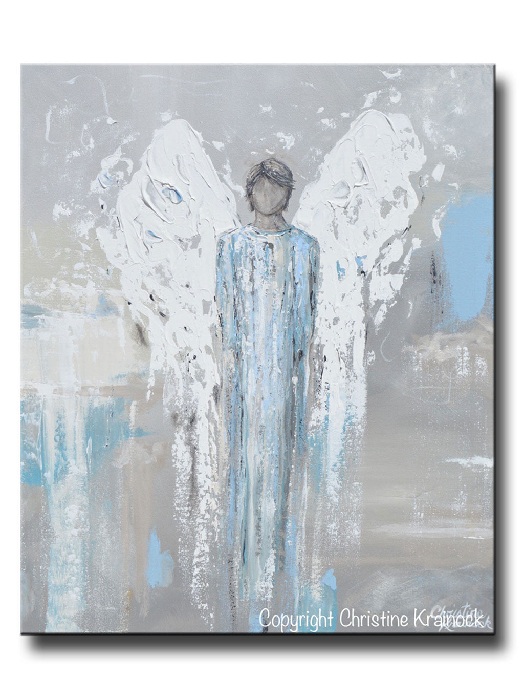 "Faithful Protector" Giclée Print Angel Painting Abstract Male Guardian Angel Blue Grey Wall Art