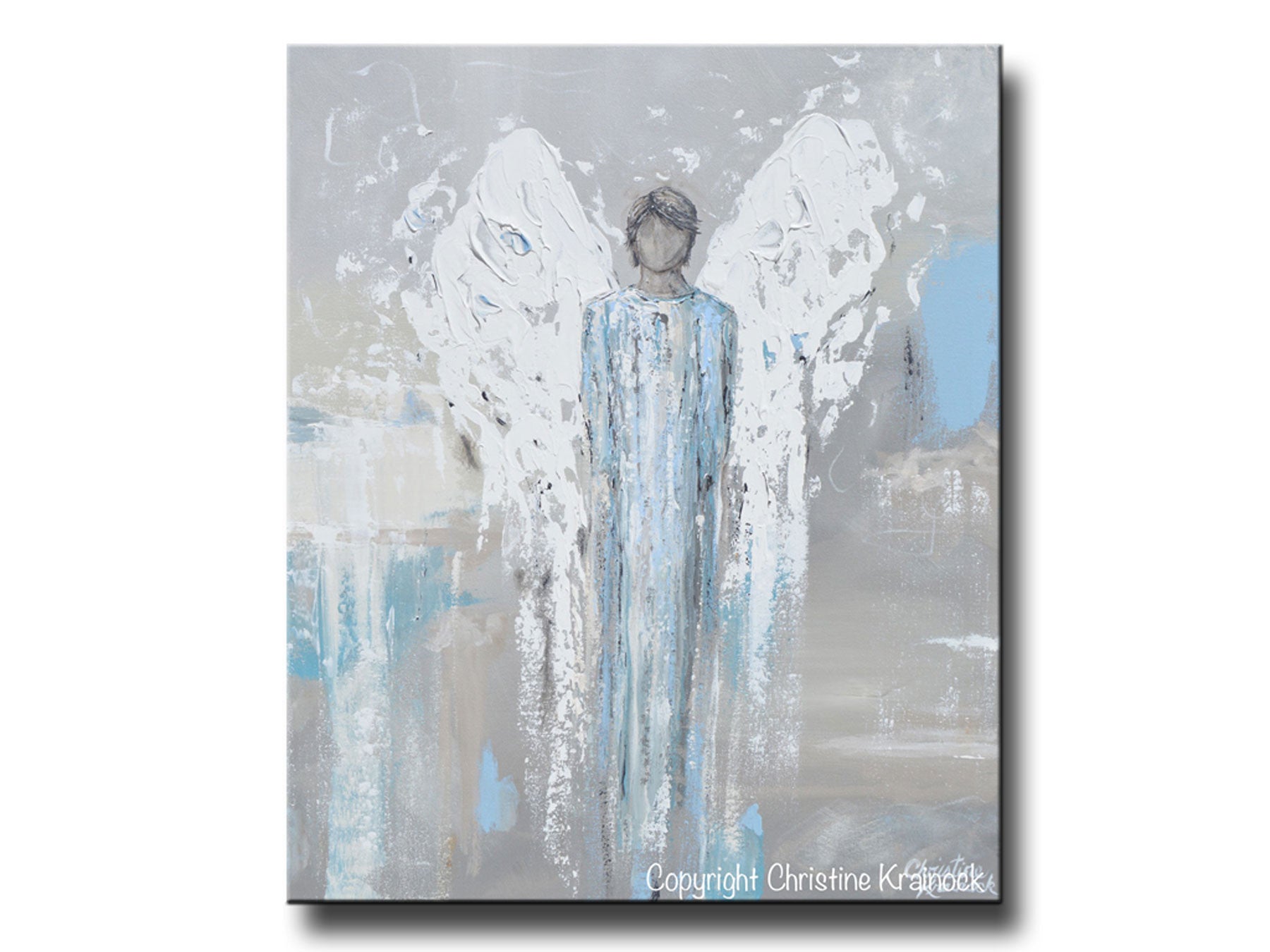 "Faithful Protector" Giclée Print Angel Painting Abstract Male Guardian Angel Blue Grey Wall Art