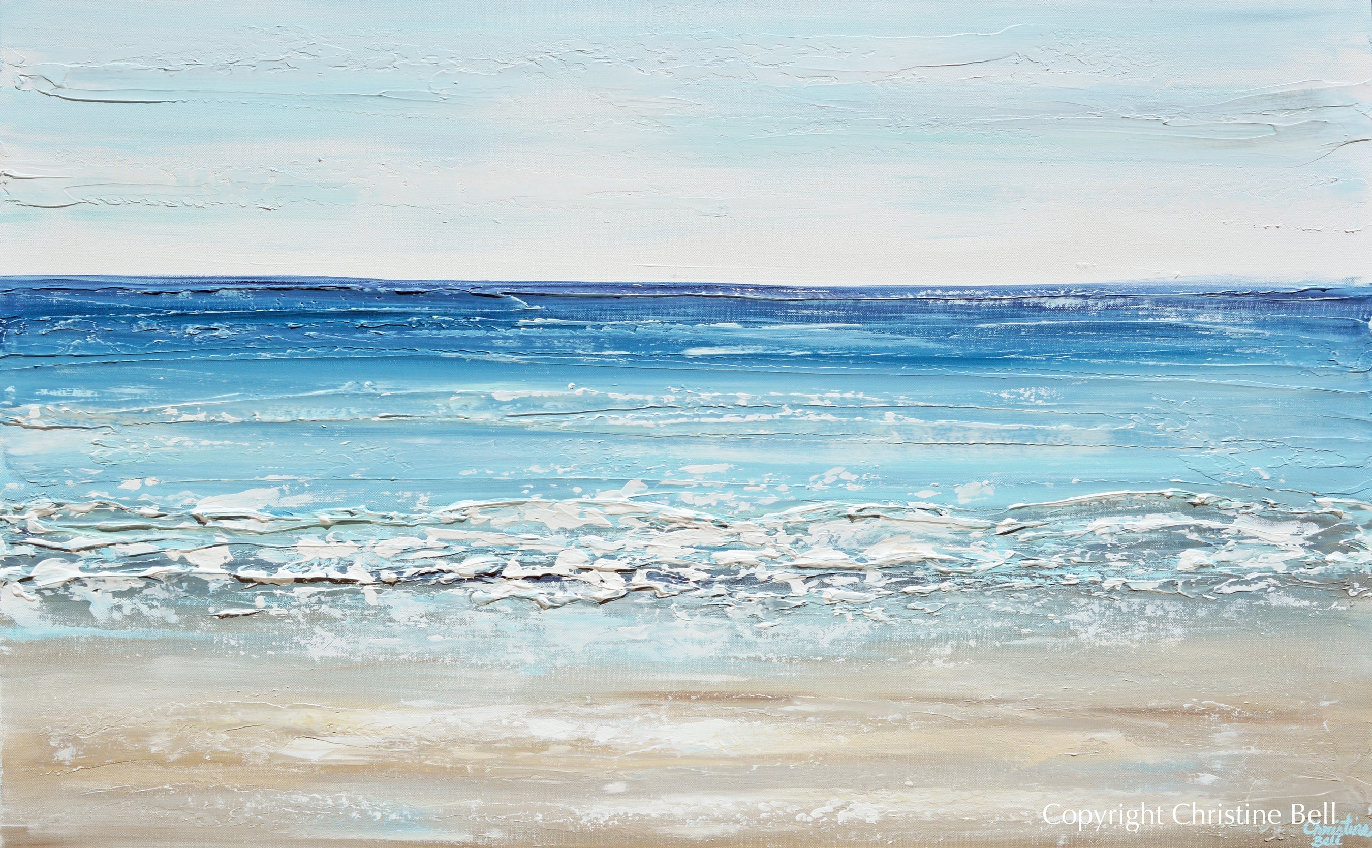 "Sapphire Sea" GICLEE PRINT Art Coastal Abstract Painting Ocean Blue White Canvas Beach Decor