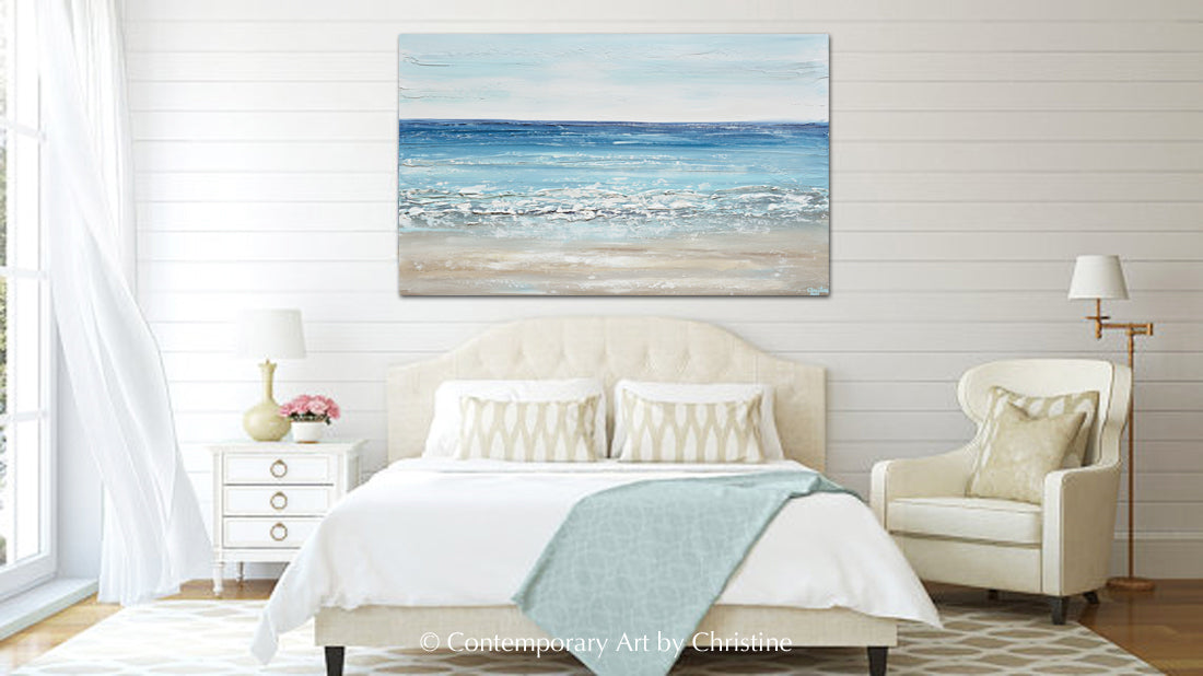 "Sapphire Sea" GICLEE PRINT Art Coastal Abstract Painting Ocean Blue White Canvas Beach Decor