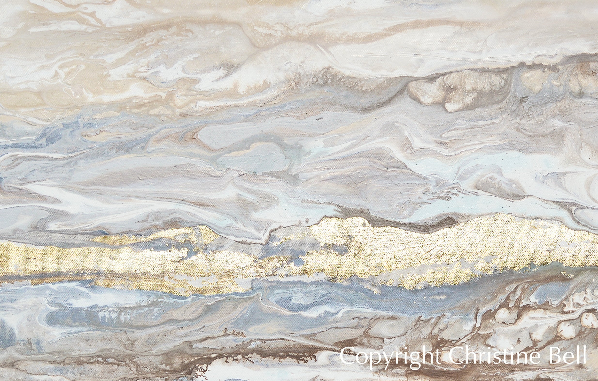 "Ingrained in My Soul" GICLÉE PRINT Art Abstract Painting Neutral White Beige Gold Leaf Marbled Coastal Landscape