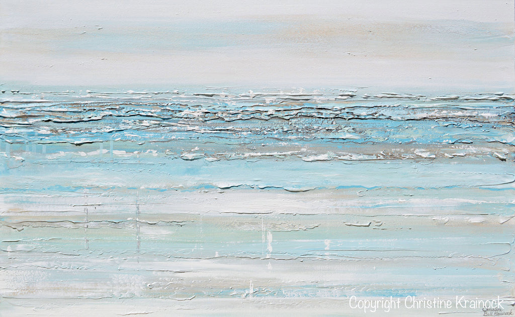 "Serene" GICLÉE PRINT Art Abstract Light Aqua Blue Painting White Grey Coastal Decor Wall Art