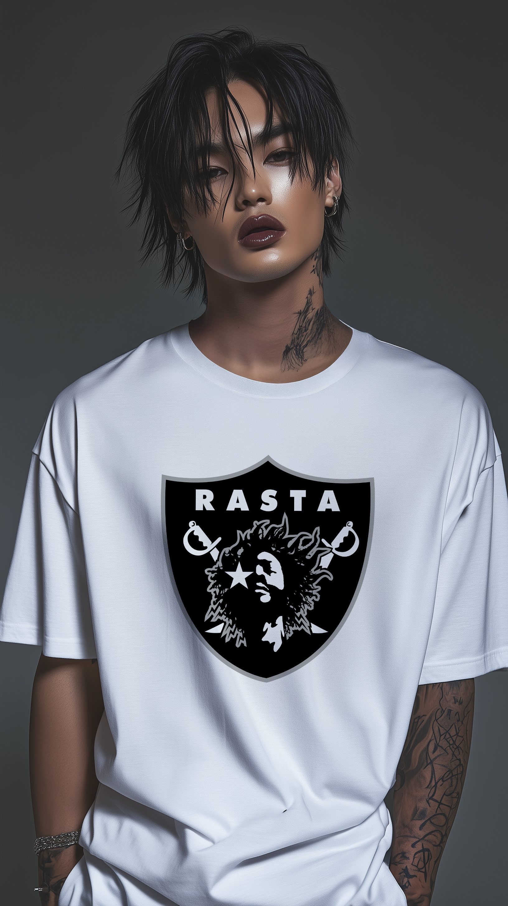RASTA RAIDERS WHITE Oversized Boxy Tee