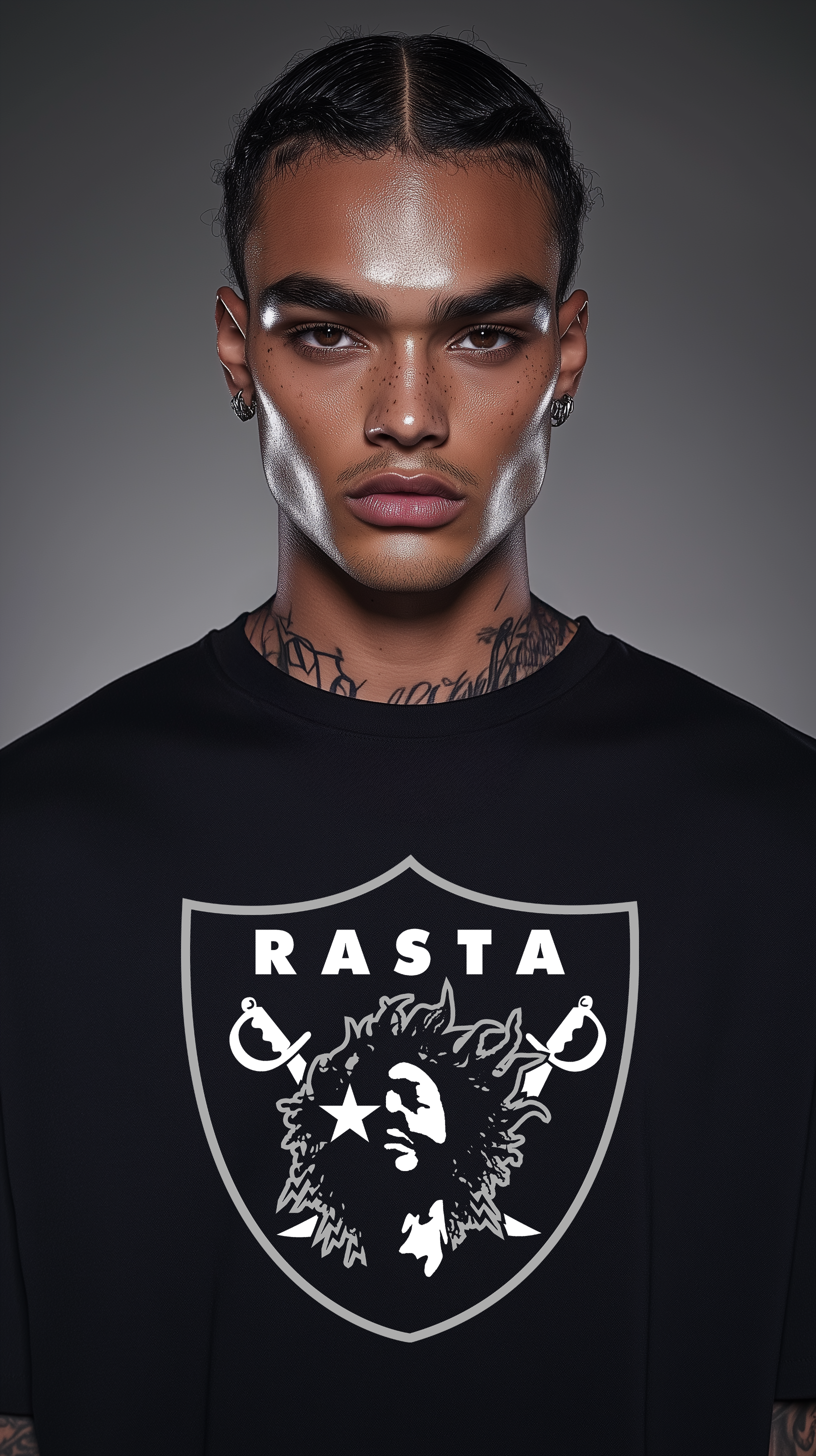 RASTA RAIDERS BLACK Oversized Boxy Tee