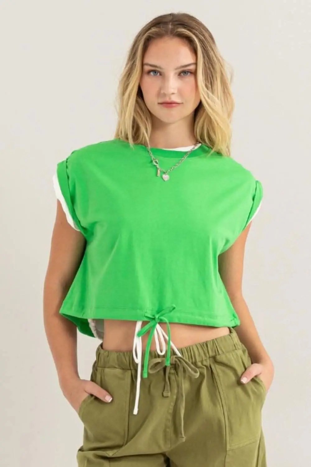 Trendsi Drawstring Crop Top Women&amp;#39;s Casual T-Shirt USA Shipped, Trendy