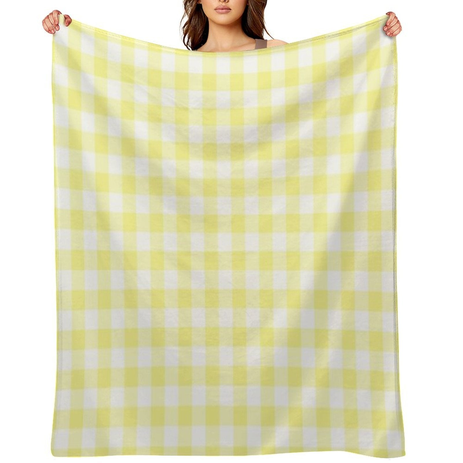 Sunny Yellow Gingham Checked Pattern Throw Blanket