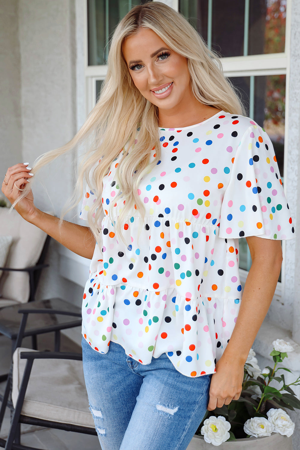Keira Polka Dot Babydoll Blouse