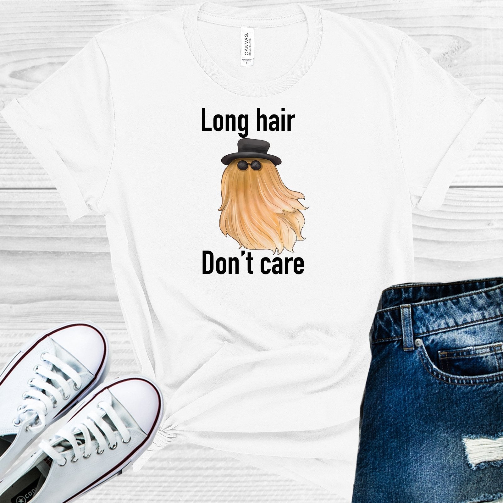 Long Hair Don&amp;#39;t Care Graphic Tee