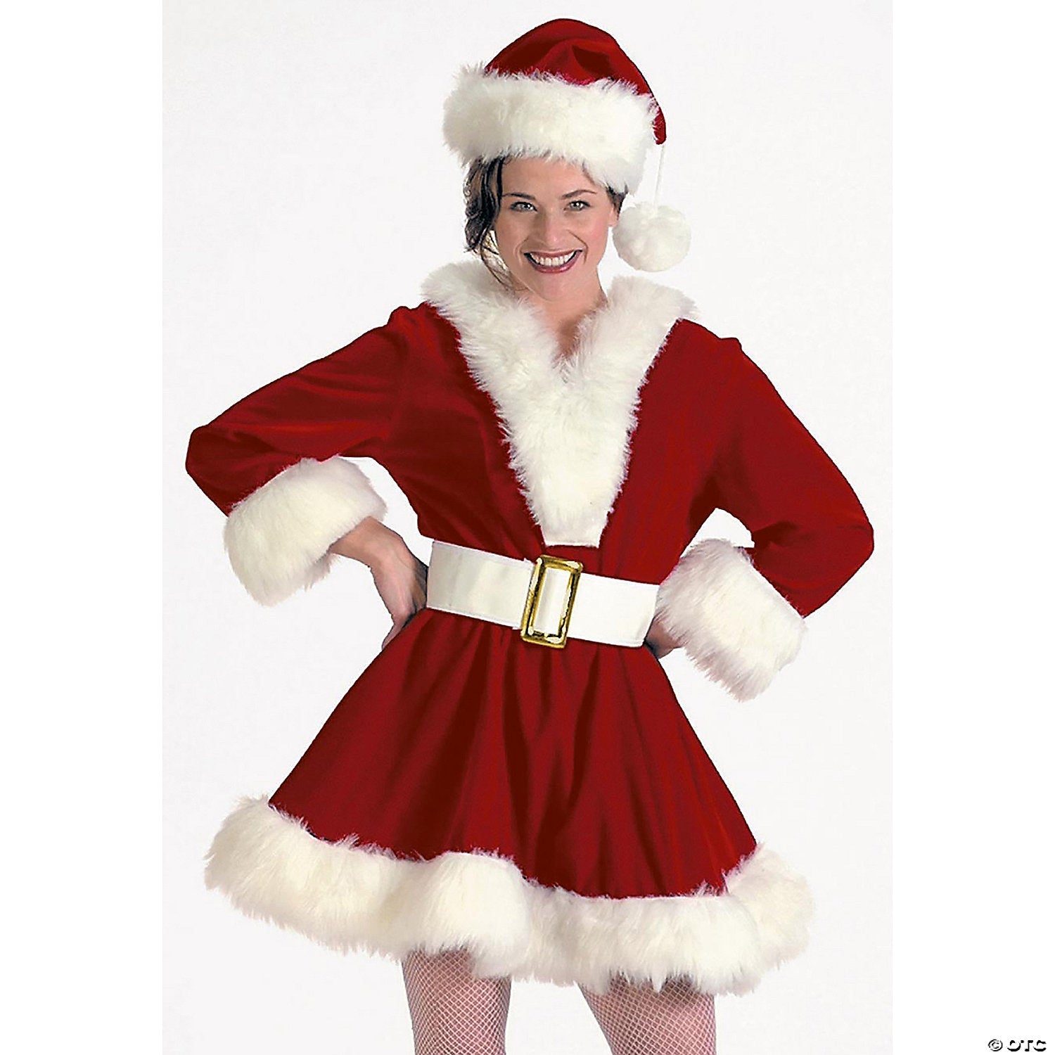 Adult Women&amp;#39;s Burgundy Velvet Perky Pixie Mrs. Clause Dress Costume - Small