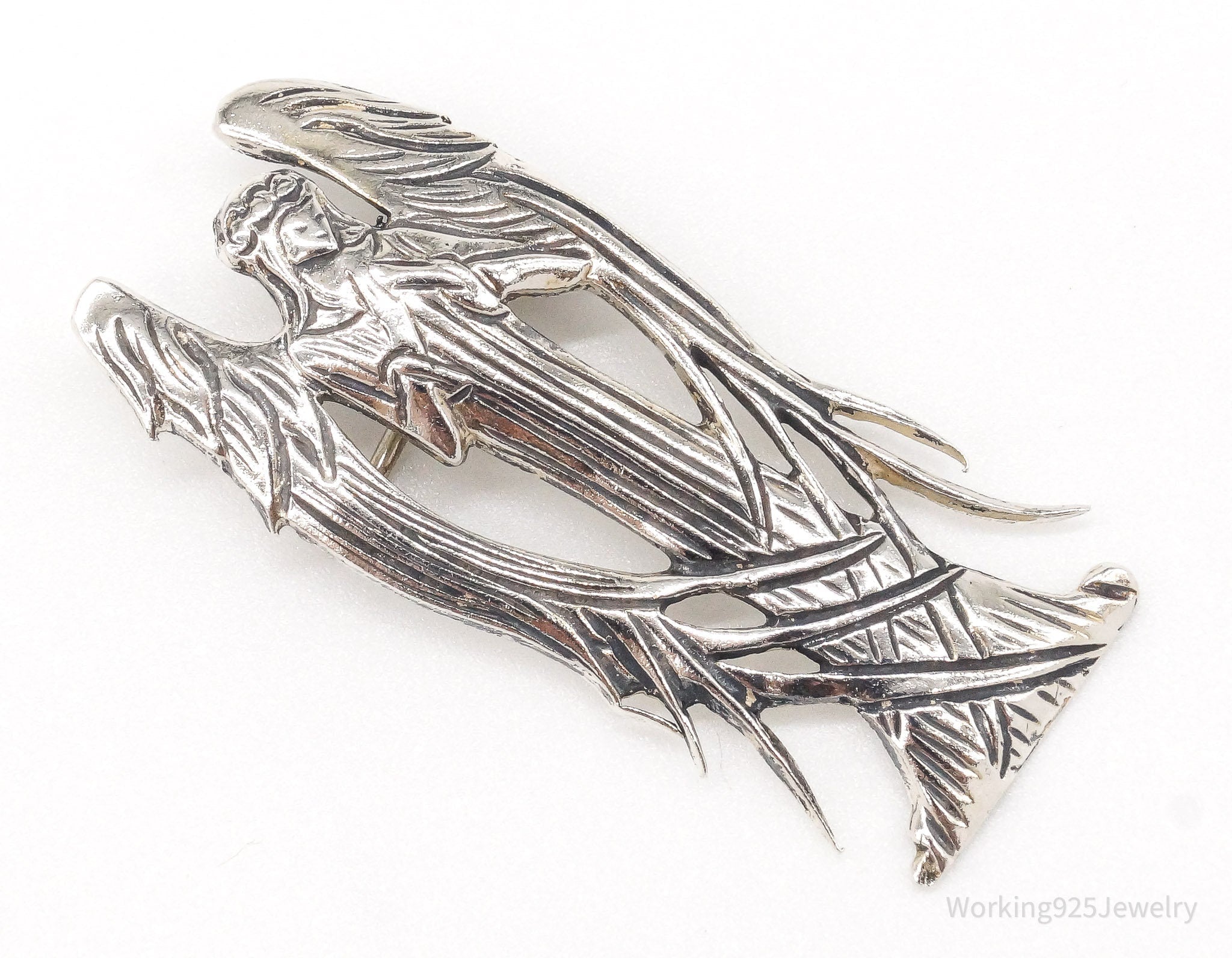 Vintage Designer H&amp;amp;H Angel Praying Sterling Silver Brooch Pin Pendant