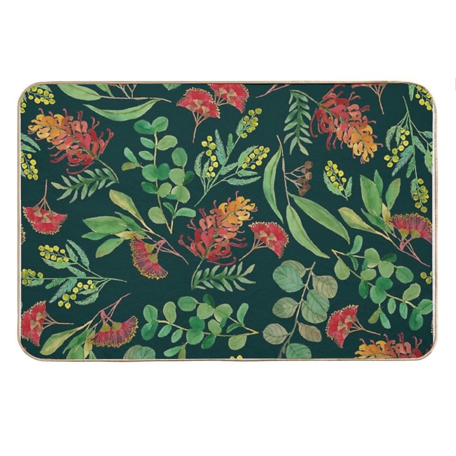 Australian Botanical Flowers And Foliage Eucalyptus Green Bath Mat