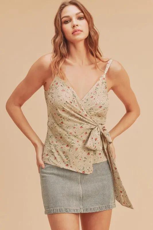 Trendsi Aemi + Co Ditsy Floral Surplice Cami with Adjustable Straps - Women&amp;#39;s Shirts &amp;amp; Tops