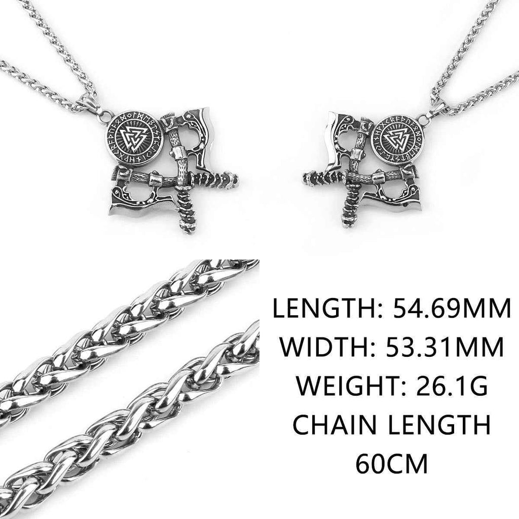 Men's Stainless Steel Axe Pendant Necklace - Double Axe Design