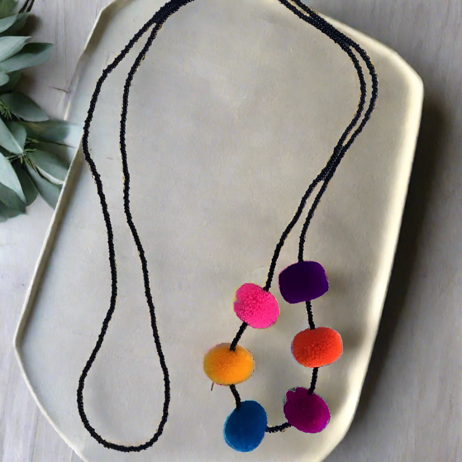 Alicia Bead &amp;amp; Pom Pom Necklace - Guatemala