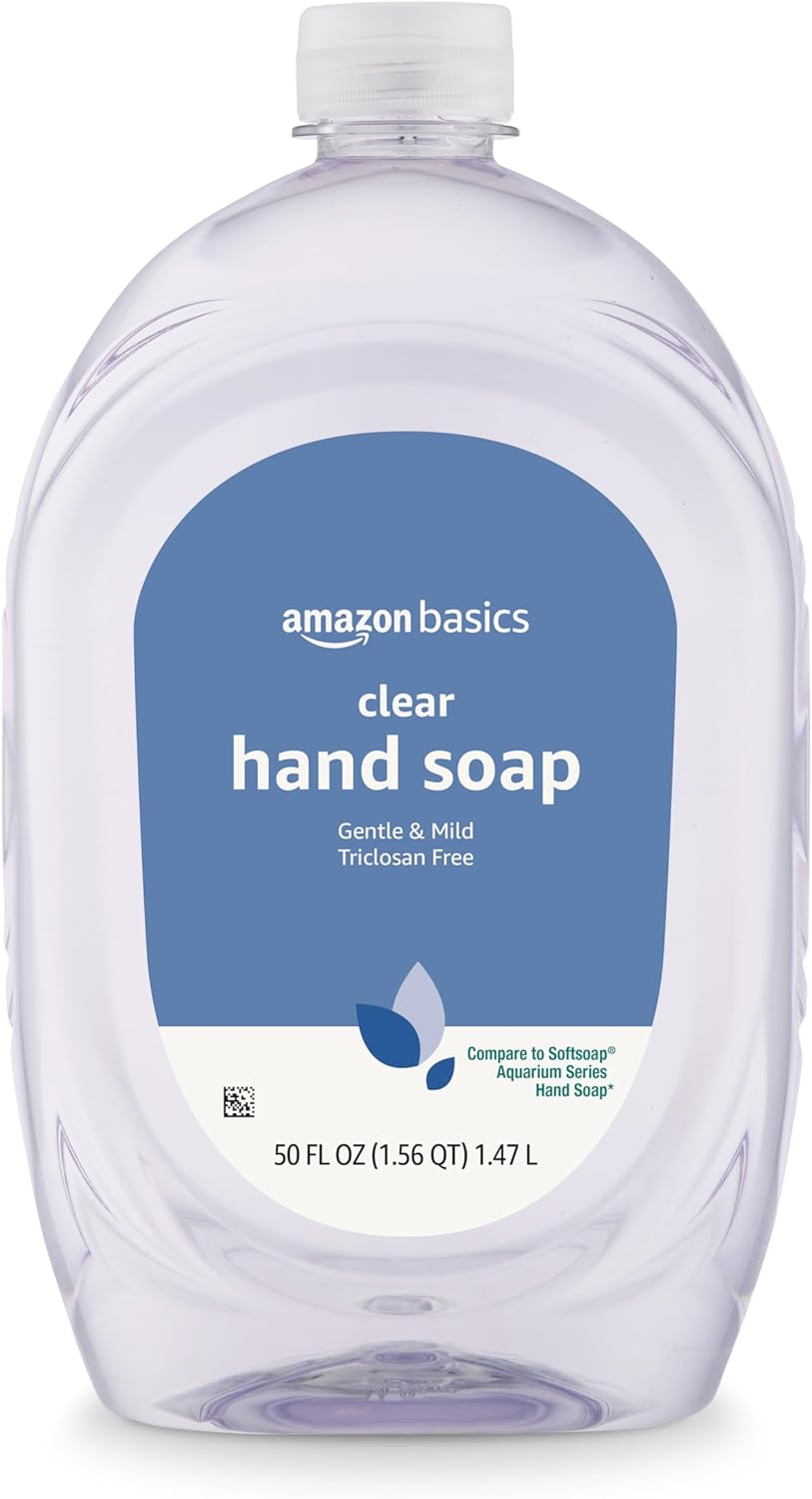 Amazon Basics Gentle &amp;amp; Mild Clear Liquid Hand Soap Refill, Triclosan-free, 50 Fluid Ounces, 1-Pack (Previously Solimo)