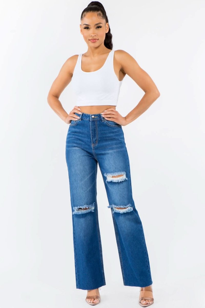 American Bazi High Waist Distressed Wide Leg Jeans for Women