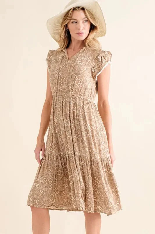And The Why Boho Maxi Dress Taupe Small