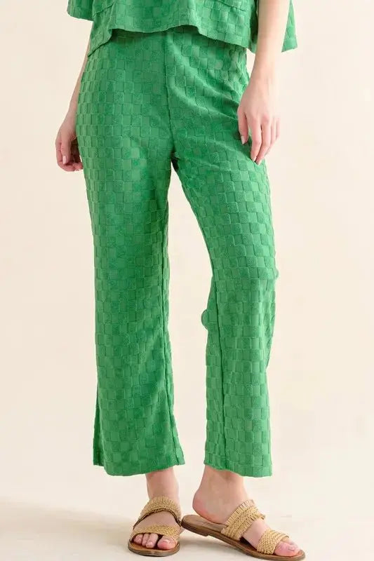 Trendsi And The Why Checkerboard Pants Green Small Brushed Texture