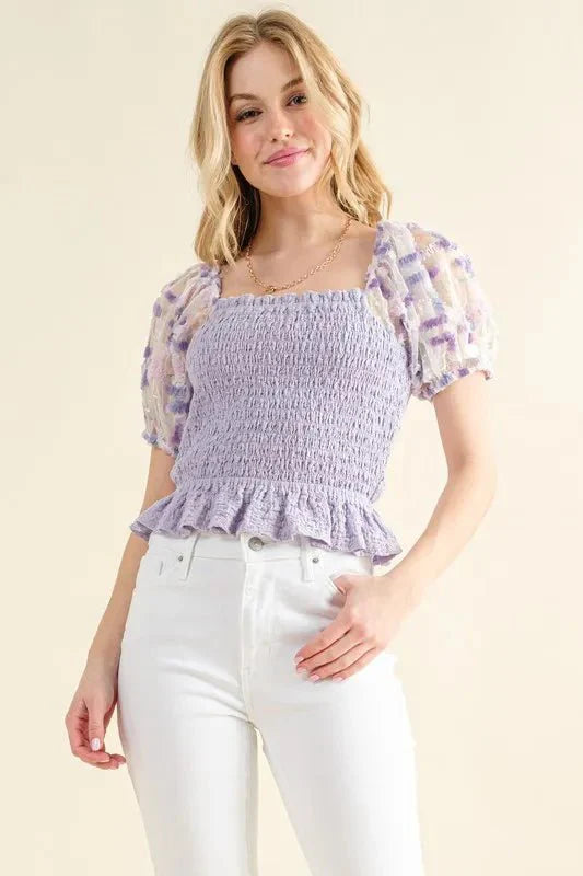 And The Why Women&amp;#39;s Smocked Top with Embellishment Sleeve - Apparel &amp;amp; Accessories &amp;gt; Clothing &amp;gt; Shirts &amp;amp; Tops