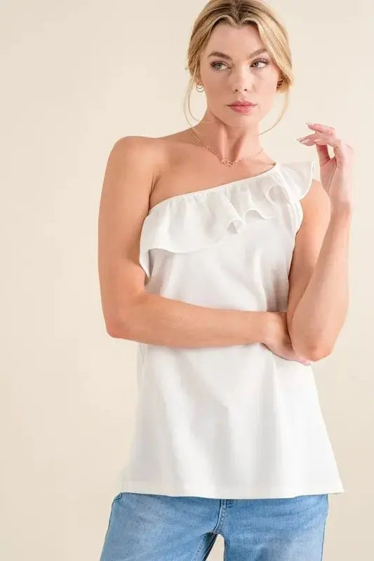 Trendsi And The Why Ruffle One Shoulder Tank Top White Medium