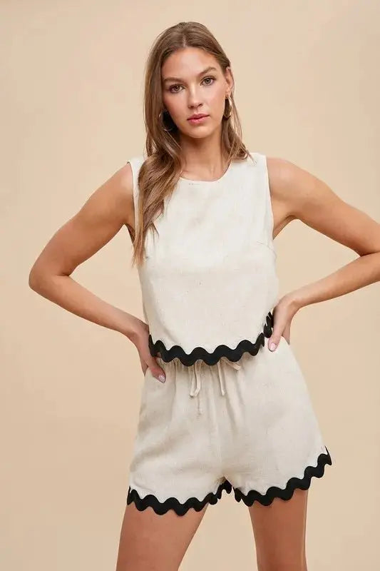 Annie Wear Ric Rac Trim Detailed Top &amp;amp; Shorts Set by Trendsi