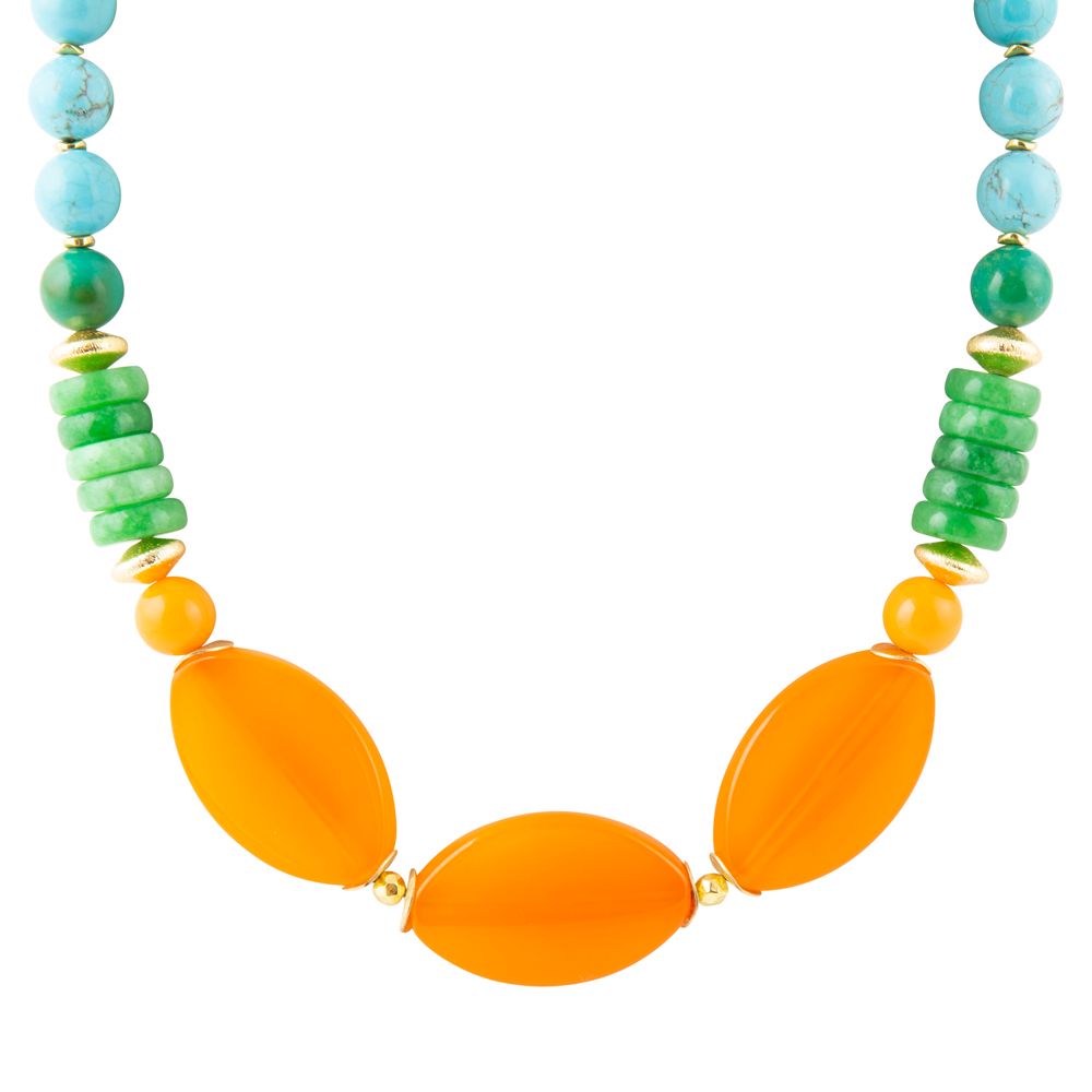 Apricot Orange Agate Chunky Golden Statement Necklace