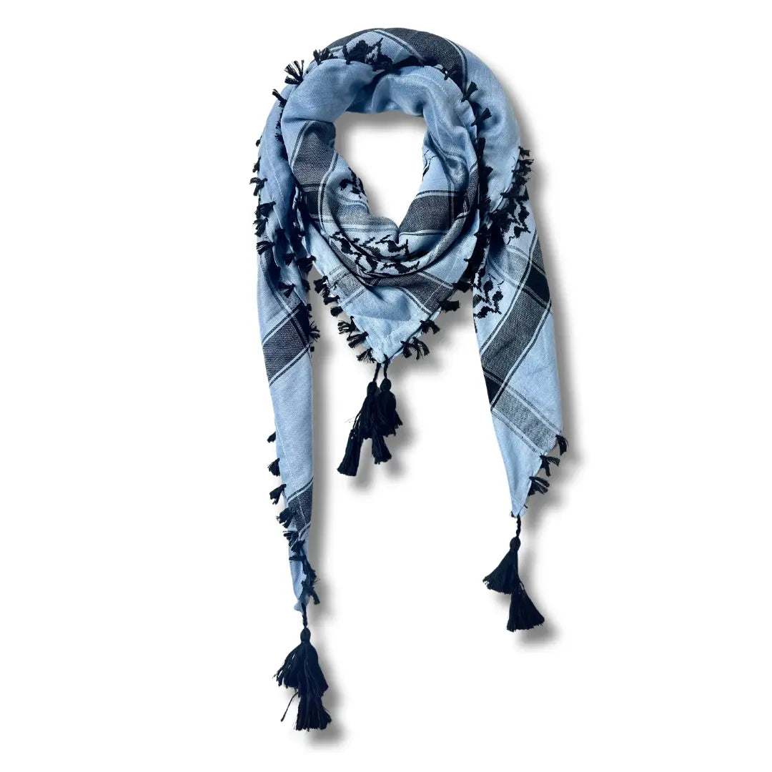 Aqua Blue &amp;amp; Black Kuffiyeh – Handcrafted Palestinian Scarf with Traditional Elegance