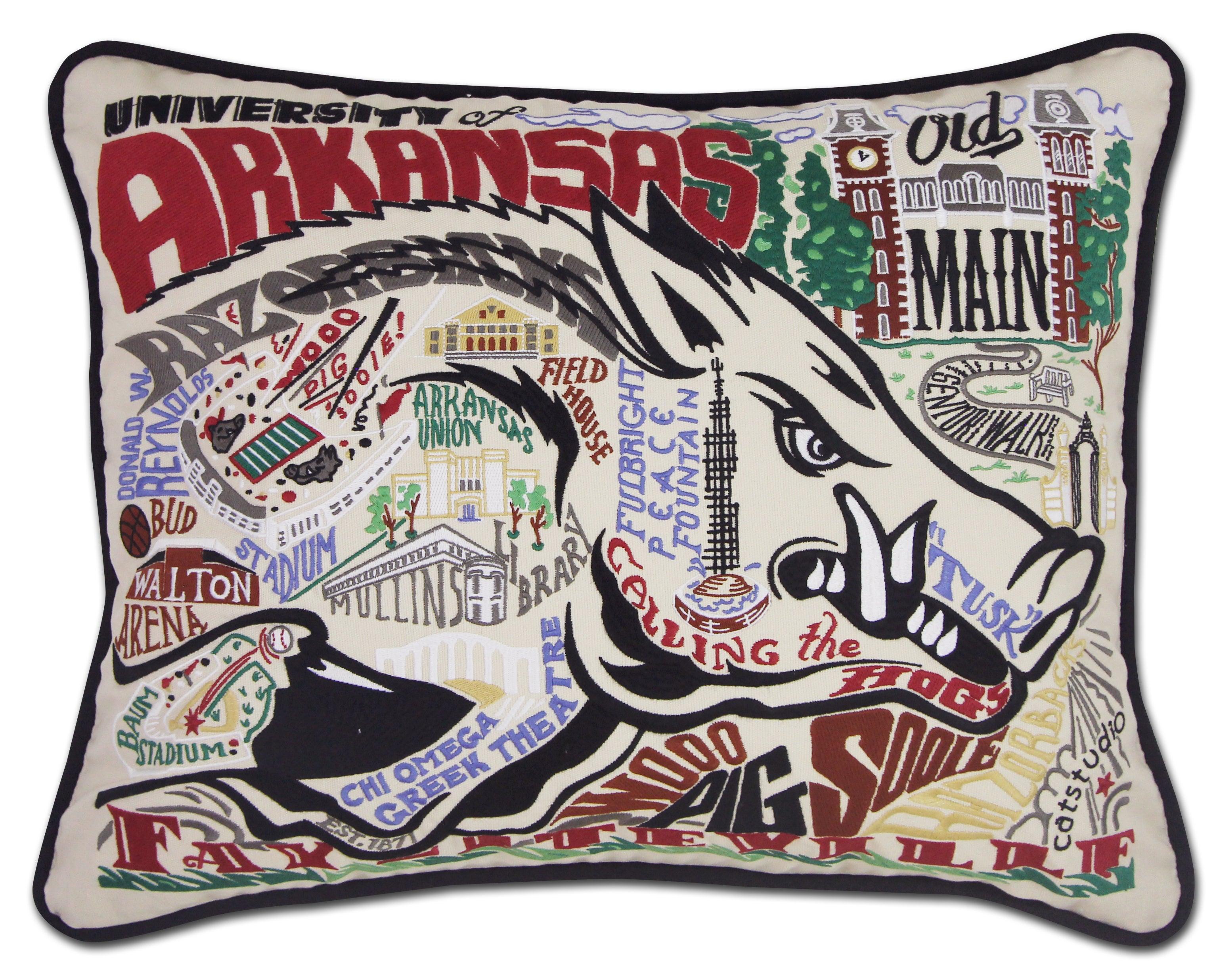 Arkansas, University of Collegiate Hand-Embroidered Pillow