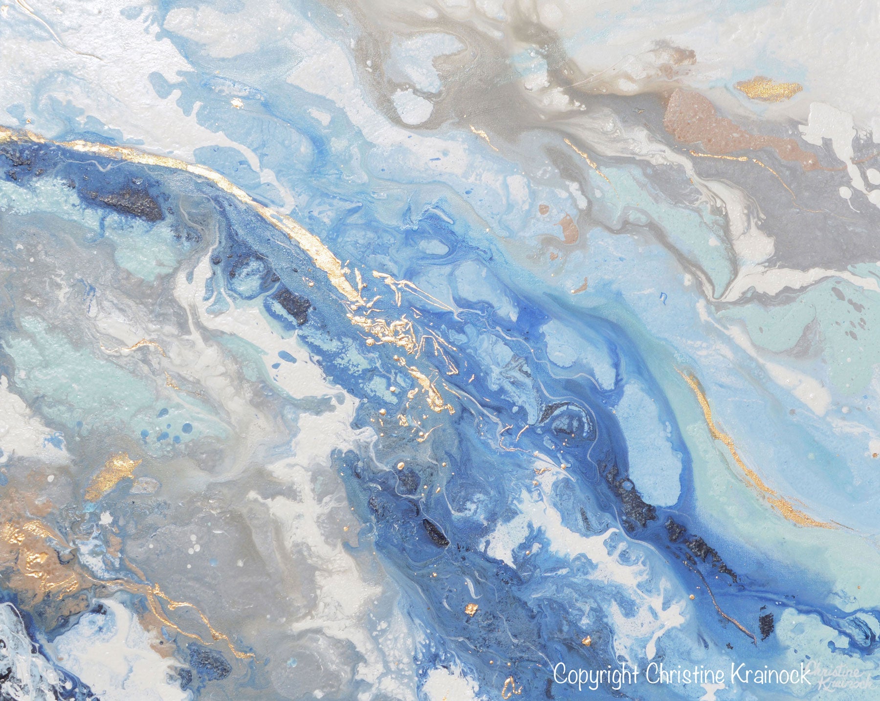 &amp;quot;Found Solace II&amp;quot; GICLEE PRINT Art Modern Blue White Abstract Painting Gold Leaf Coastal Beach