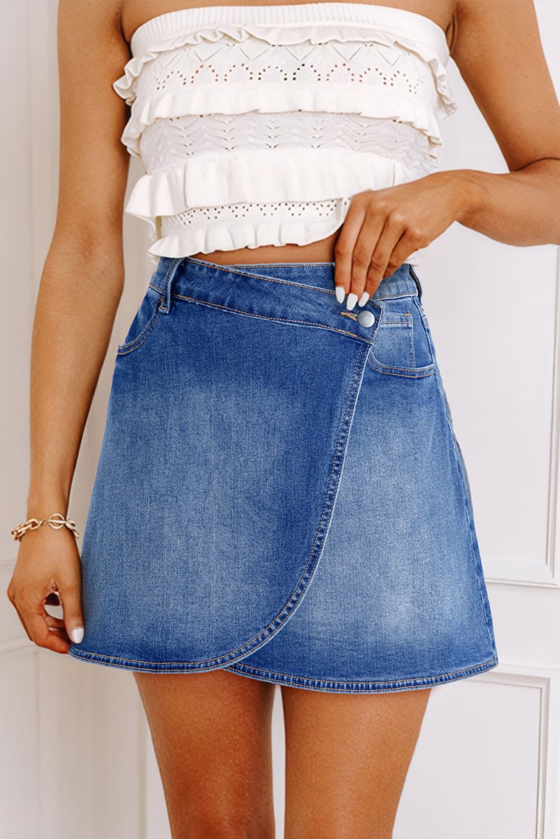 Love Salve  Ashleigh Blue Wrapped Crossed Waist Denim Mini