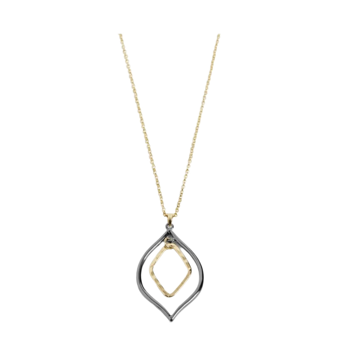 Pointed Teardrop Mixed Metal Necklace