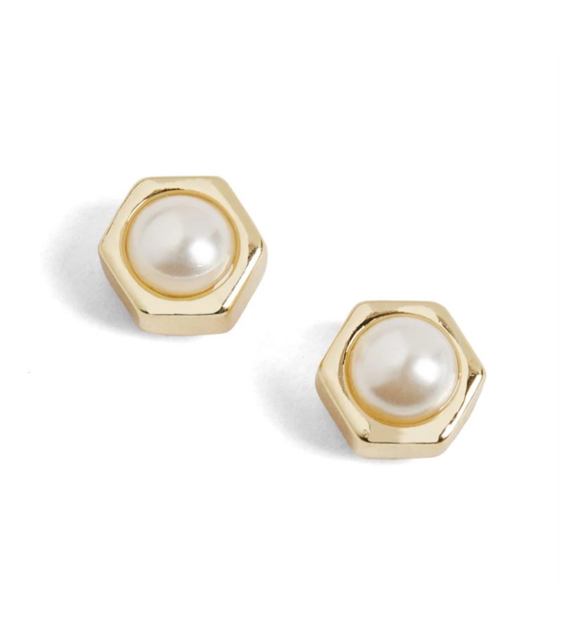 Pearl Stud Hexagon Earrings