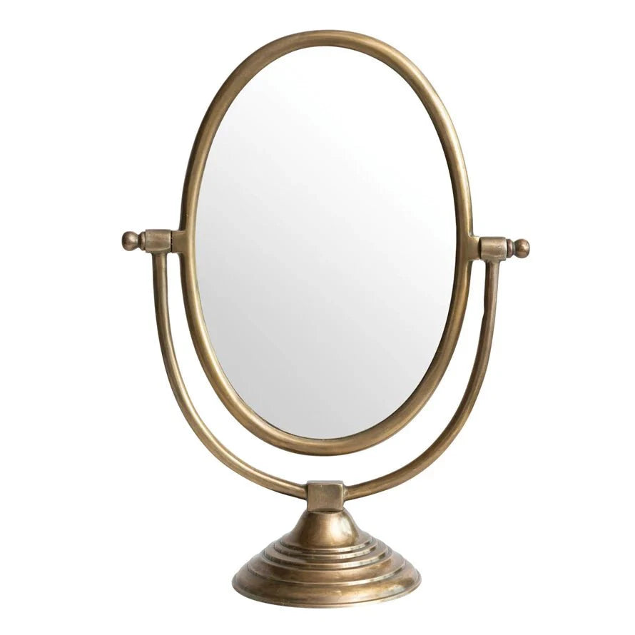 Austine Framed Mirror on Stand – Antique Brass Finish