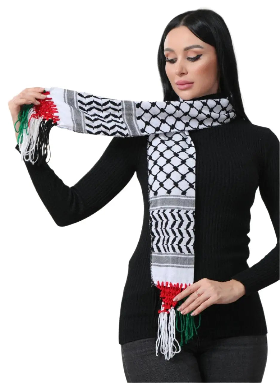 Kuffiyeh Scarf with Palestine Color Strings – Authentic Design