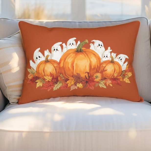 Rustic Farmhouse Halloween Throw Pillow – Ghost &amp;amp; Pumpkin Throw Pillow