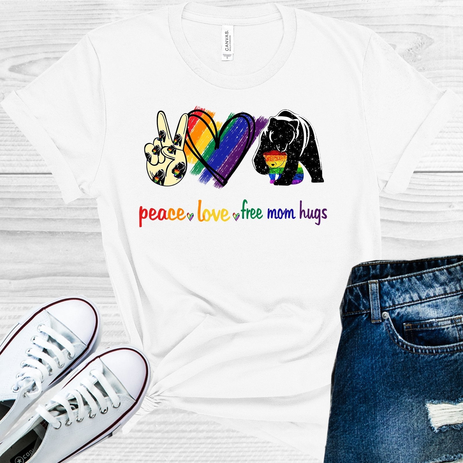 Peace Love Free Mom Hugs Graphic Tee