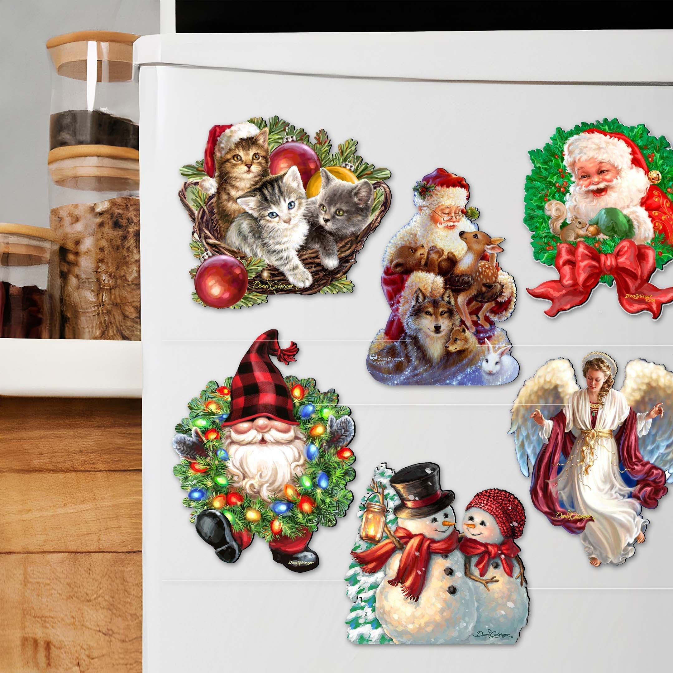 Santa and Friends Decorative Eco Wood Magnets Set of 6 by D. Gelsinger - Christmas Decor - 8090134G-S6