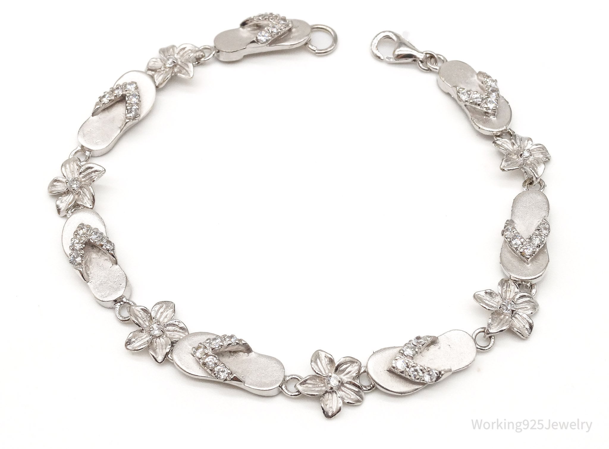 Vintage Cubic Zirconia Sandals &amp;amp; Flowers Sterling Silver Bracelet