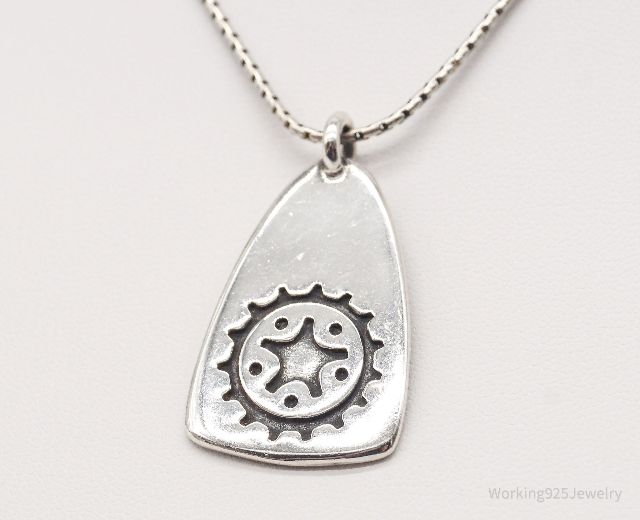 Vintage Gear Tab Tag &amp;quot;Crank It&amp;quot; Sterling Silver Necklace