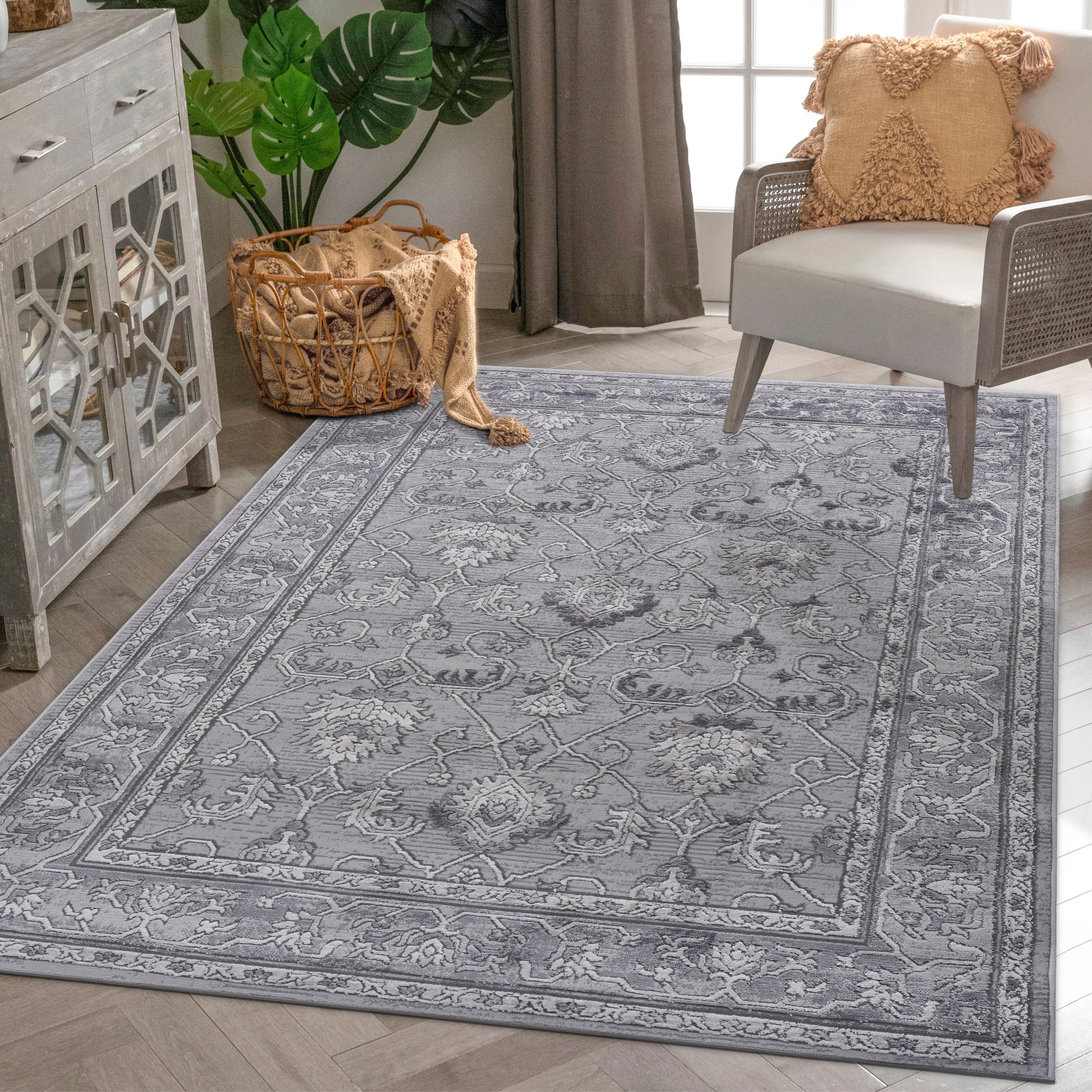 NAAR MARFI Collection 5X7 Grey / Oriental Area Rug