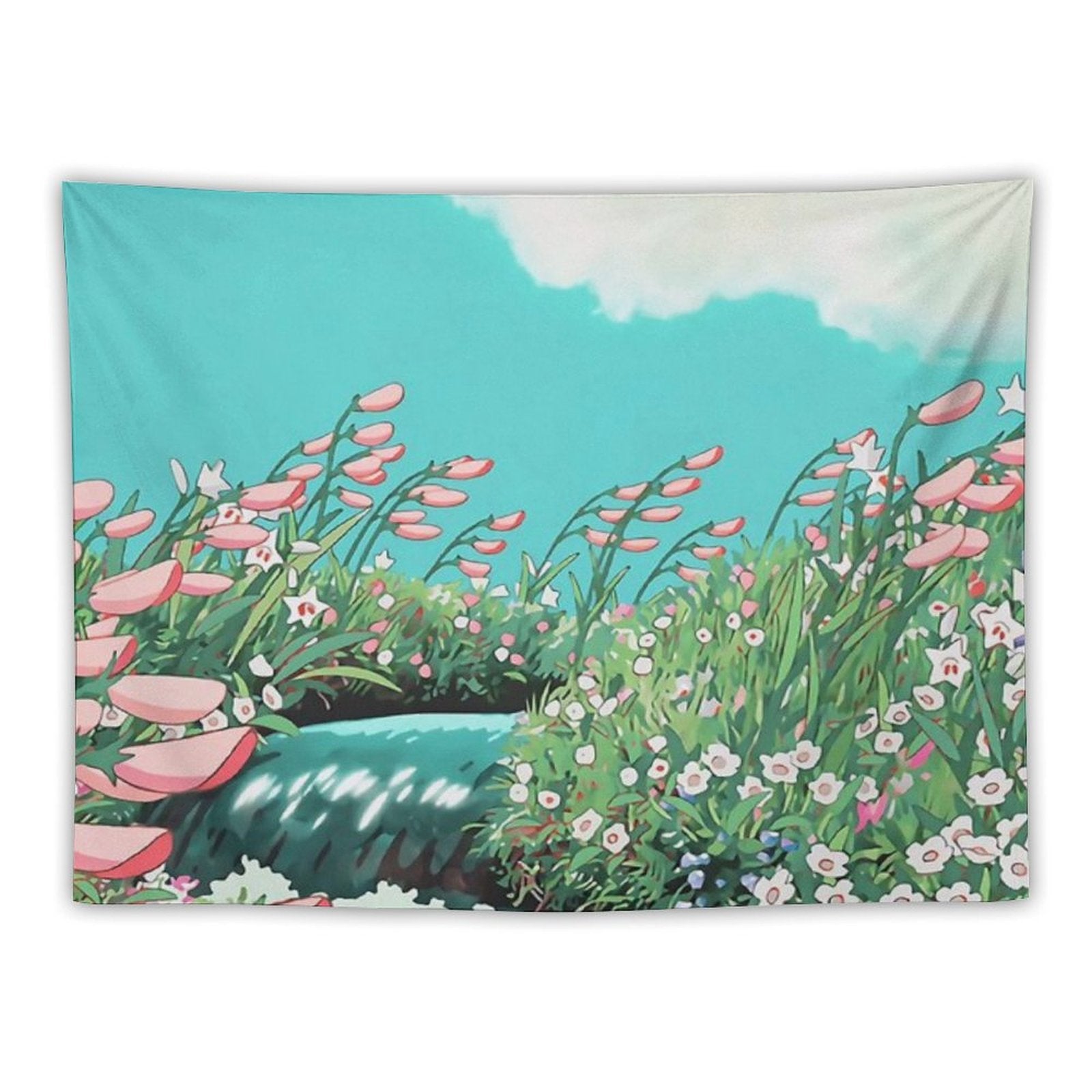 Anime Flowers in The River Scenery Tapestry
