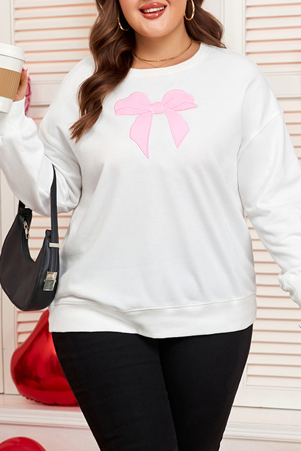 Plus Size Bow Drop Shoulder Sweatshirt