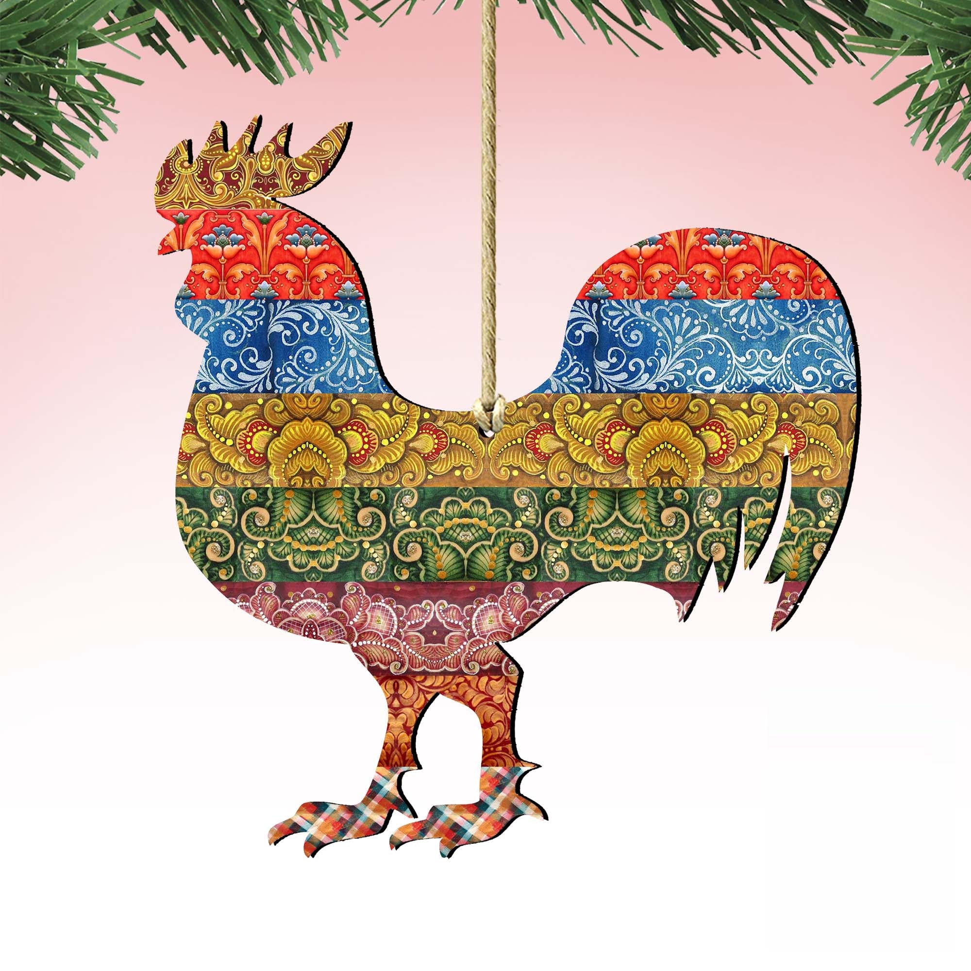 Rooster Quilted Pattern Wooden Ornaments by G. DeBrekht - Easter Spring Decor - 8198135