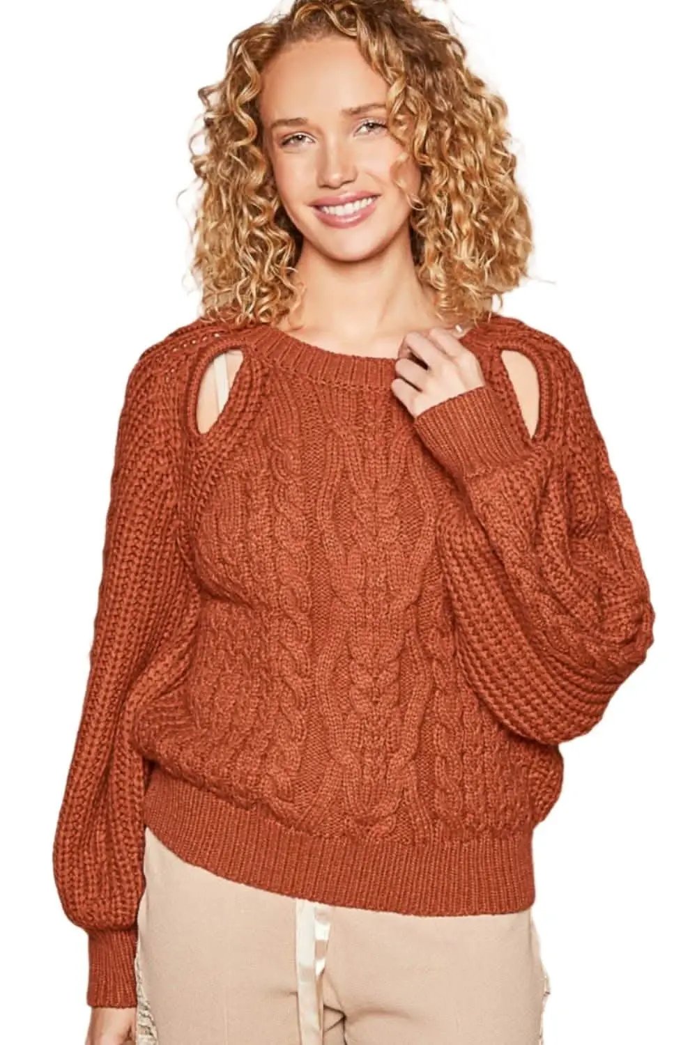 Trendsi Cable Knit Sweater Women&amp;#39;s Fall Fashion Cutout Detail Knit Top Soft, Stylish