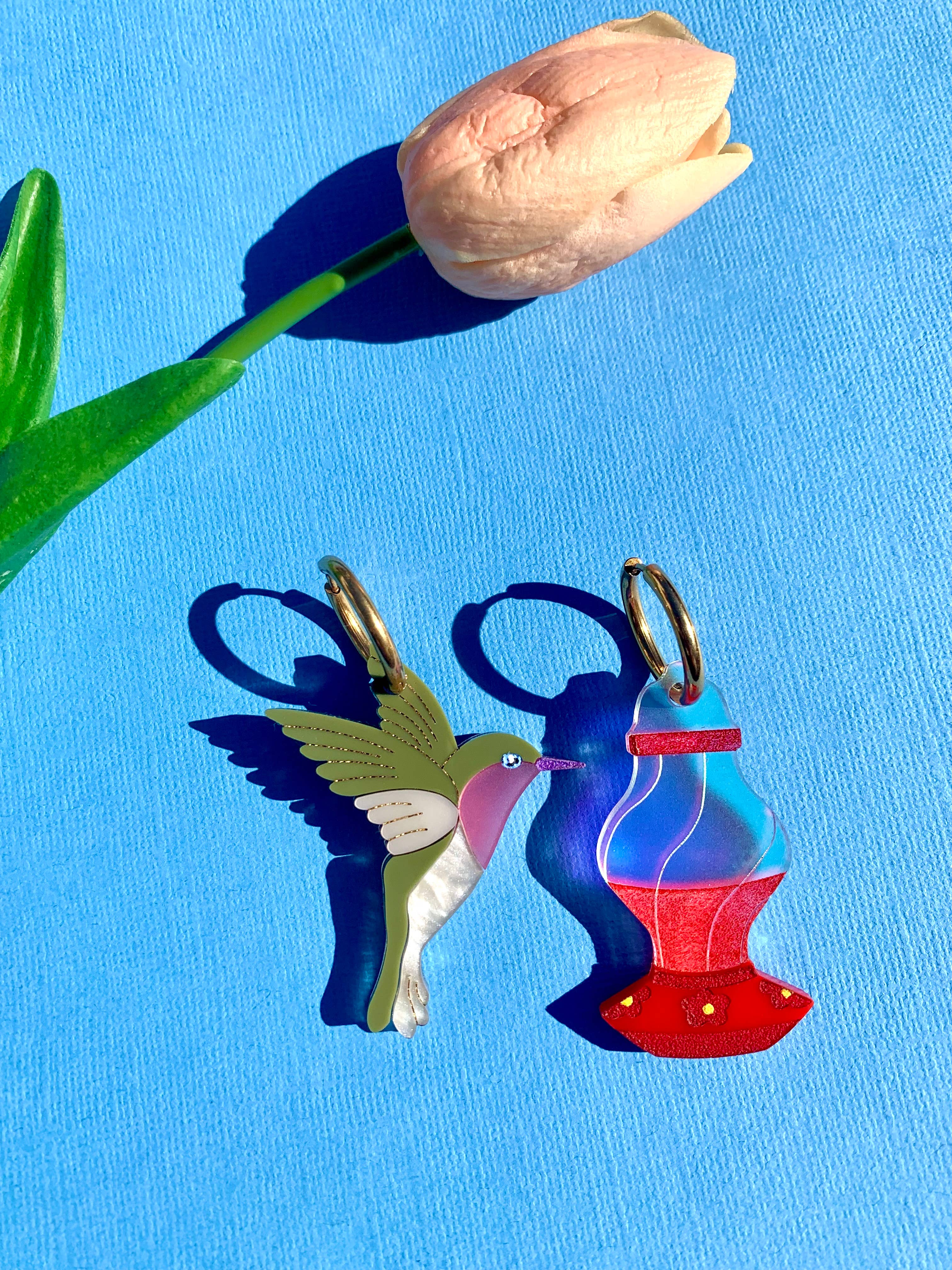 Hummingbird &amp;amp; Feeder Acrylic Statement Earrings