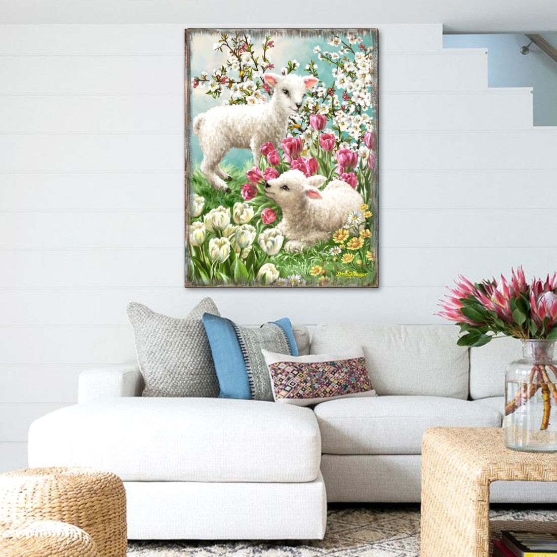 Easter Lambs Wooden Wall Art by D. Gelsinger - Easter Spring Decor - 95673B-DG