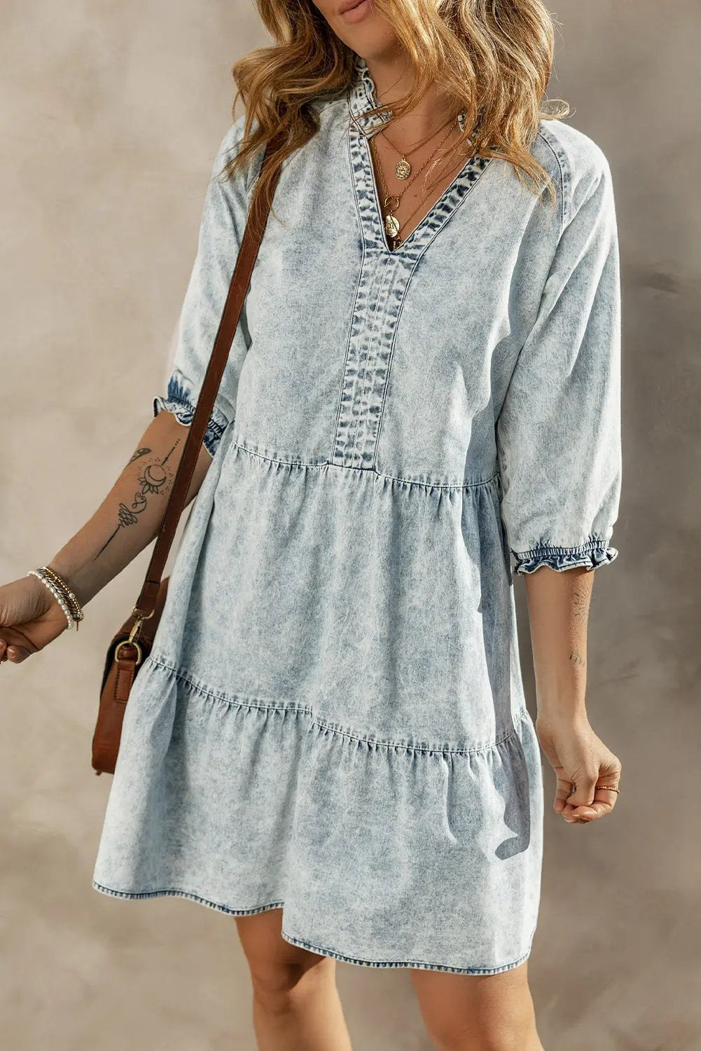 Threaded Pear Acid Wash Denim Dress Women&amp;#39;s Daily Casual A-Line, Flared